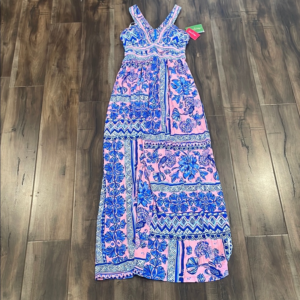 Floral Maxi Dress in Pink and Blue